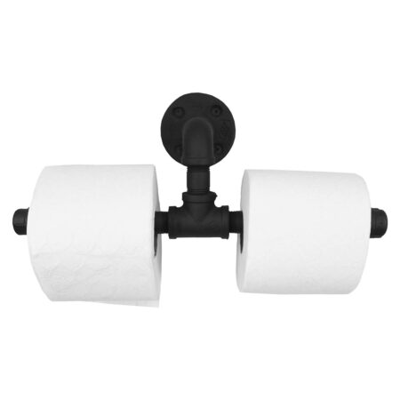 Portarrollos Artesanal Doble "Ikal" Negro Mate, Estilo Vintage Industrial para Baño, Hecho en México de manera Artesanal con Acero de alta resistencia.
