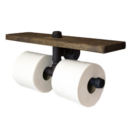 Portarrollos Doble "Ikalbox" Negro Mate, Estilo Vintage Industrial para Baño, Hecho en México de manera Artesanal con Acero de alta resistencia.