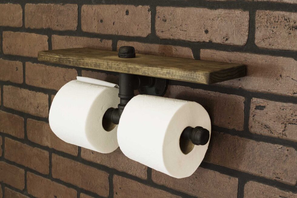 Portarrollos Doble "Ikalbox" Negro Mate, Estilo Vintage Industrial para Baño, Hecho en México de manera Artesanal con Acero de alta resistencia.