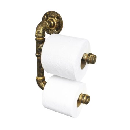 Portarrollos Artesanal Doble "Nicte" Dorado Antiguo, Estilo Vintage Industrial para Baño, Hecho en México de manera Artesanal con Acero de alta resistencia.