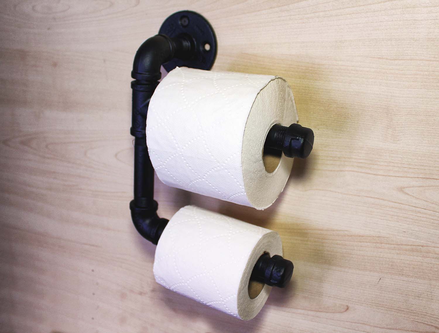 Portarrollos Doble Artesanal "Nicte" Negro Mate, Estilo Vintage Industrial para Baño, Hecho en México de manera Artesanal con Acero de alta resistencia.