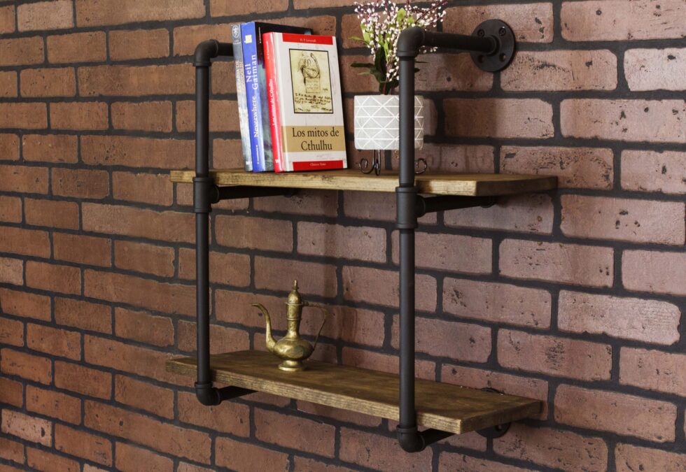 Repisa Doble "Assur" Negro Mate, Estilo Vintage Industrial para Baño, Hecho en México de manera Artesanal con Acero de alta resistencia.