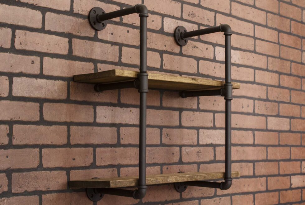 Repisa Doble "Assur" Negro Mate, Estilo Vintage Industrial para Baño, Hecho en México de manera Artesanal con Acero de alta resistencia.