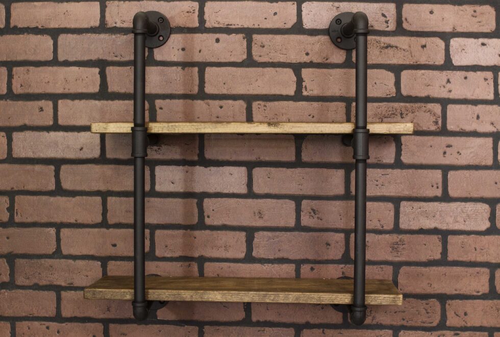 Repisa Doble "Assur" Negro Mate, Estilo Vintage Industrial para Baño, Hecho en México de manera Artesanal con Acero de alta resistencia.