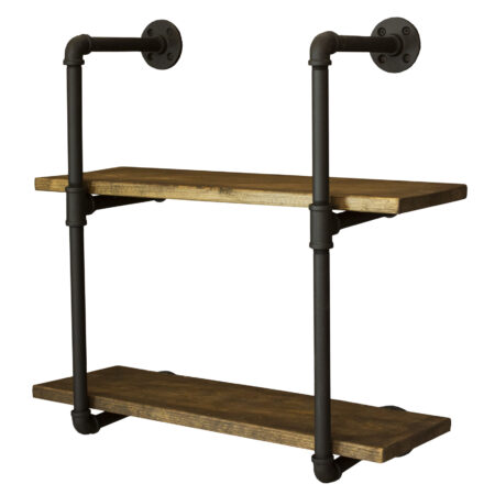 Repisa Doble "Assur" Negro Mate, Estilo Vintage Industrial para Baño, Hecho en México de manera Artesanal con Acero de alta resistencia.