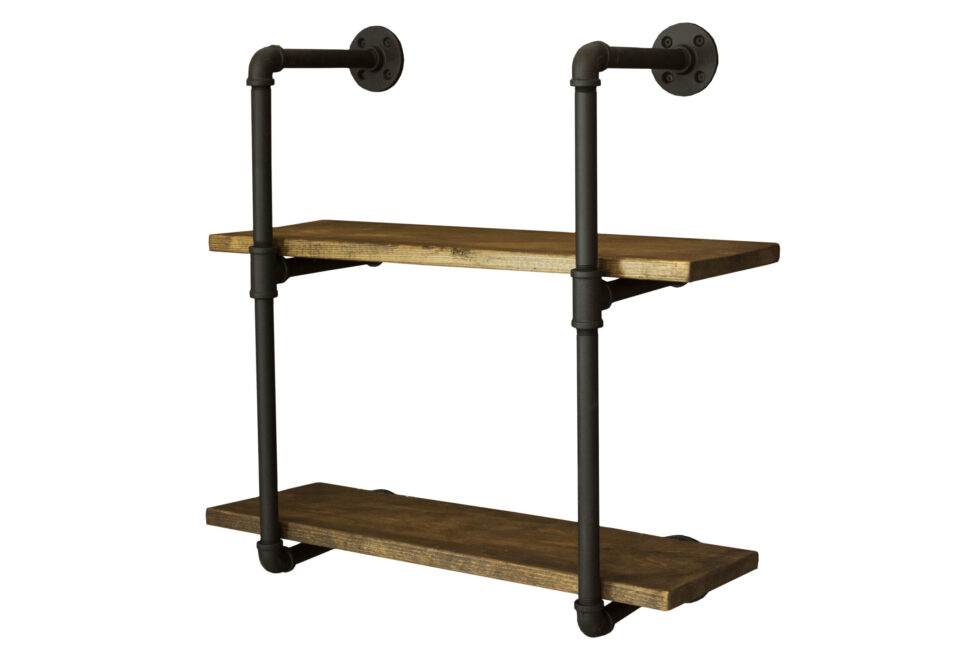 Repisa Doble "Assur" Negro Mate, Estilo Vintage Industrial para Baño, Hecho en México de manera Artesanal con Acero de alta resistencia.