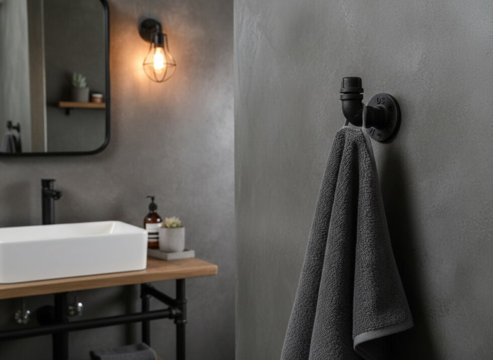perchero de tuberia industrial steampunk para baño