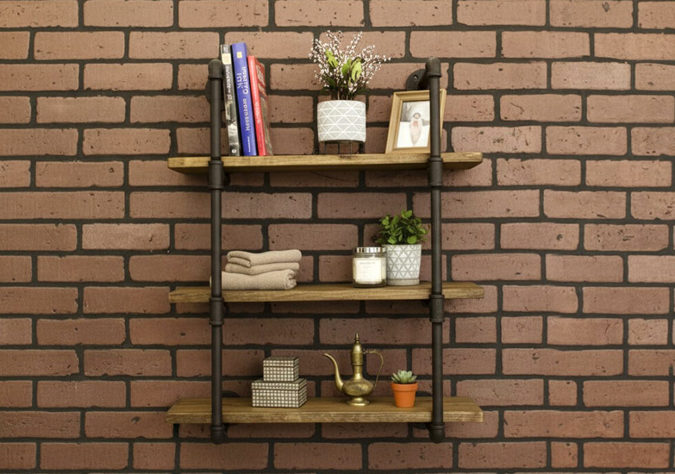 Repisa Doble "Assur" Negro Mate, Estilo Vintage Industrial para Baño, Hecho en México de manera Artesanal con Acero de alta resistencia.