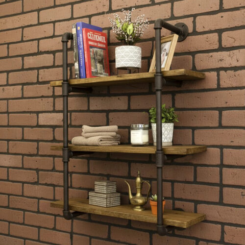 Repisa Doble "Assur" Negro Mate, Estilo Vintage Industrial para Baño, Hecho en México de manera Artesanal con Acero de alta resistencia.