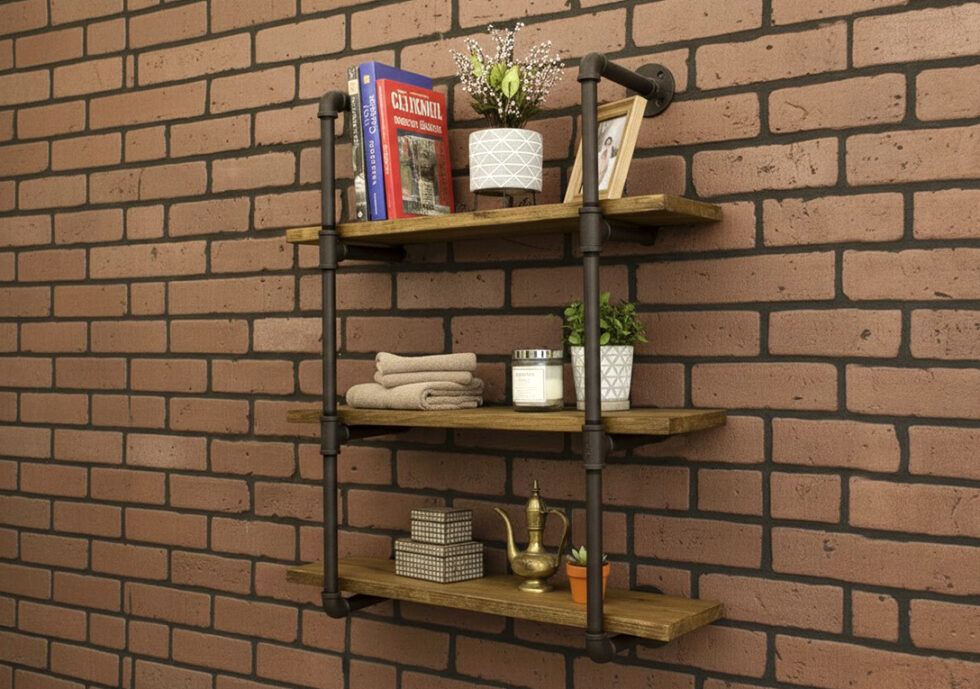 Repisa Doble "Assur" Negro Mate, Estilo Vintage Industrial para Baño, Hecho en México de manera Artesanal con Acero de alta resistencia.
