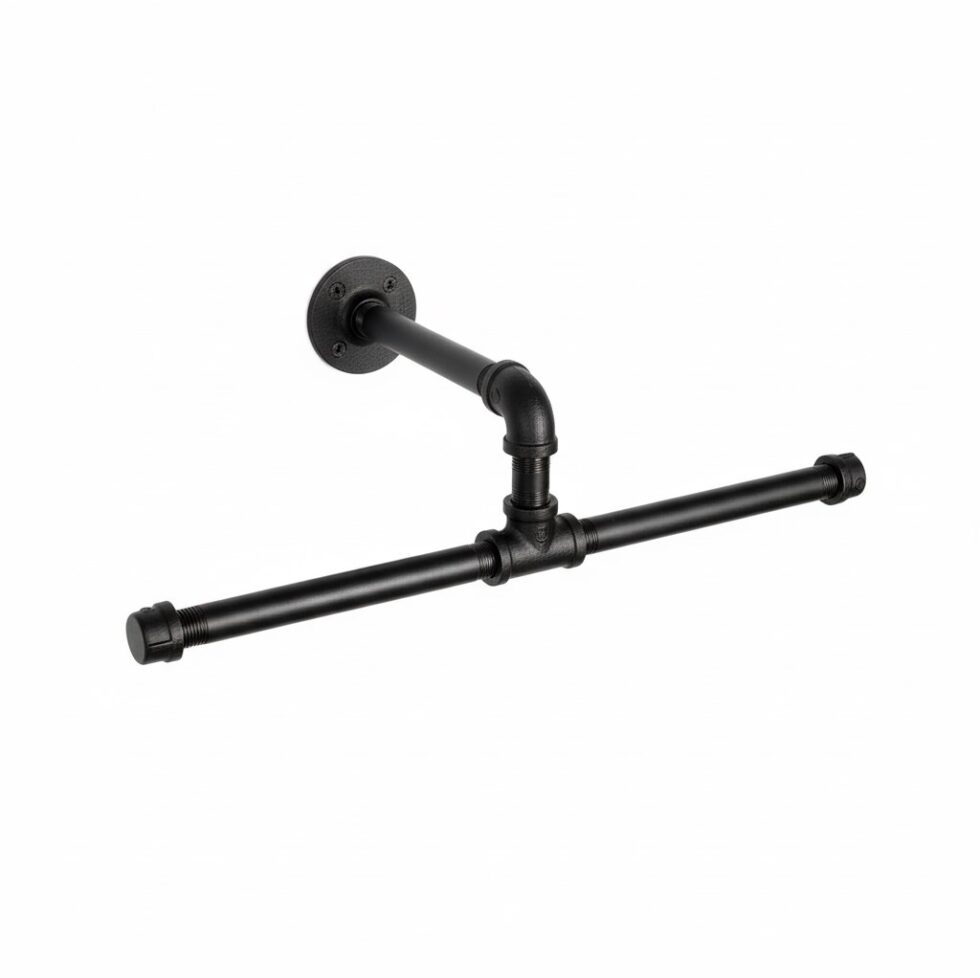 Gancho Perchero de Pared "Coba" Negro Mate, Estilo Industrial para Baño, Fabricado en Acero de alta resistencia con pintura anti corrosión.