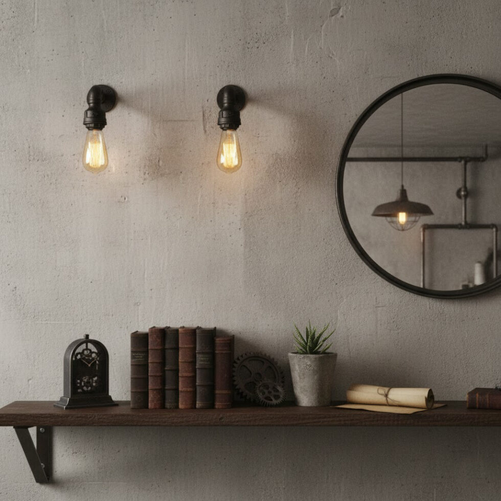 lampara doble de tuberia industrial steampunk